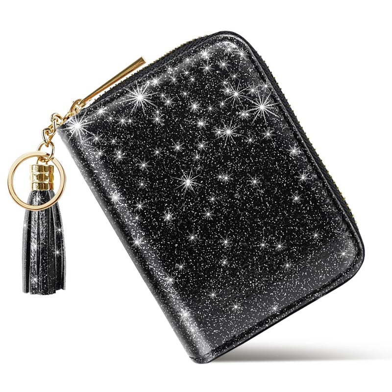Coco Rossi Women's Small Credit Card Wallet ID Card Case for Girls RFID Glitter Cute Accordion Card Holder -Black Glitter - Image 3